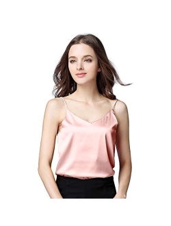 Sexy Women's Silk Tank Top Ladies Camisole Silky Loose Sleeveless Blouse Tank Shirt with Soft Satin