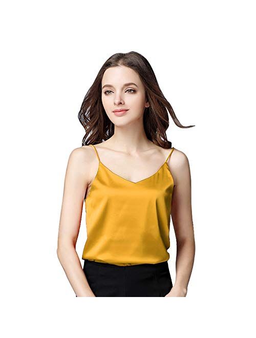 Sexy Women's Silk Tank Top Ladies Camisole Silky Loose Sleeveless Blouse Tank Shirt with Soft Satin