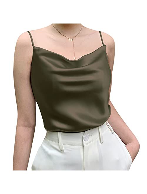 Sexy Women's Silk Tank Top Ladies Camisole Silky Loose Sleeveless Blouse Tank Shirt with Soft Satin