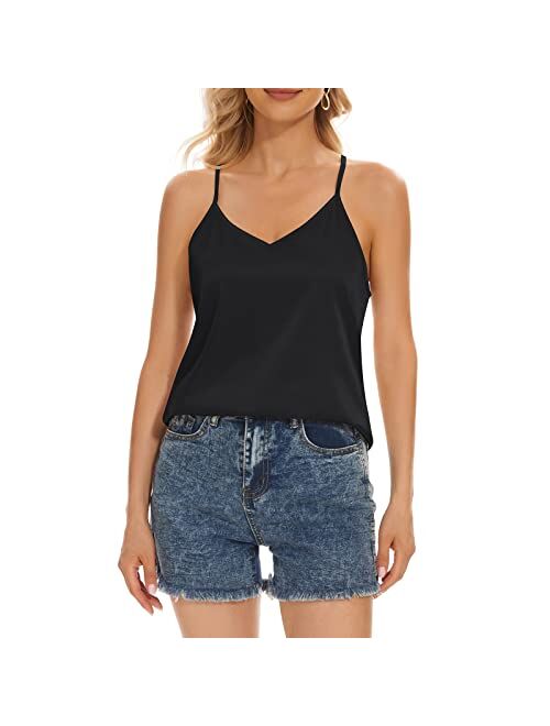 Sexy Women's Silk Tank Top Ladies Camisole Silky Loose Sleeveless Blouse Tank Shirt with Soft Satin