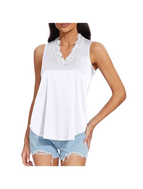 Sexy Women's Silk Tank Top Ladies Camisole Silky Loose Sleeveless Blouse Tank Shirt with Soft Satin