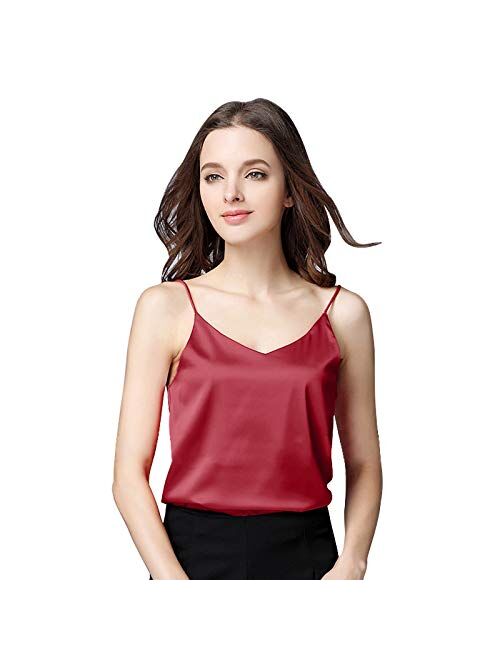 Sexy Women's Silk Tank Top Ladies Camisole Silky Loose Sleeveless Blouse Tank Shirt with Soft Satin