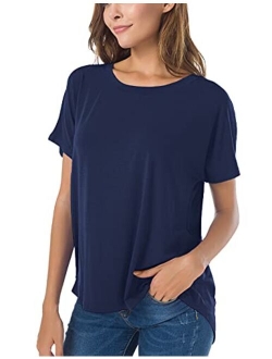 Herou Summer Short Sleeve High Low Loose T Shirt Basic Tees Casual Tops for Wome