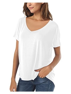 Herou Summer Short Sleeve High Low Loose T Shirt Basic Tees Casual Tops for Wome