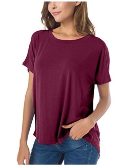 Herou Summer Short Sleeve High Low Loose T Shirt Basic Tees Casual Tops for Wome