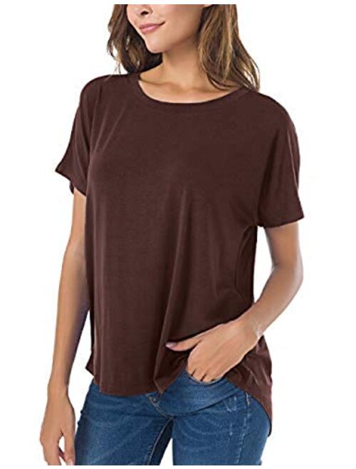 Herou Summer Short Sleeve High Low Loose T Shirt Basic Tees Casual Tops for Wome