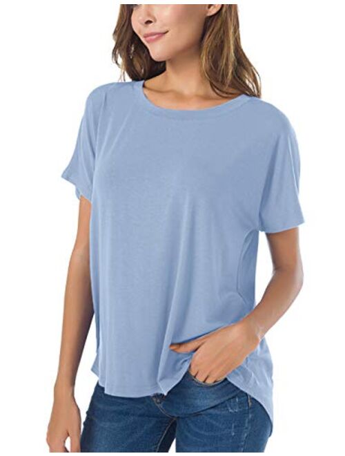 Herou Summer Short Sleeve High Low Loose T Shirt Basic Tees Casual Tops for Wome