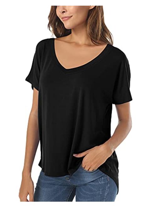 Herou Summer Short Sleeve High Low Loose T Shirt Basic Tees Casual Tops for Wome