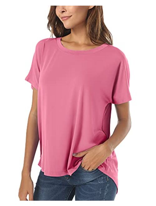 Herou Summer Short Sleeve High Low Loose T Shirt Basic Tees Casual Tops for Wome