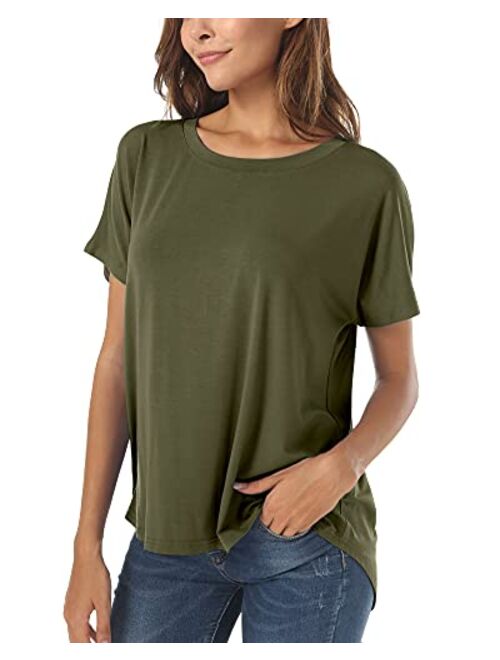 Herou Summer Short Sleeve High Low Loose T Shirt Basic Tees Casual Tops for Wome