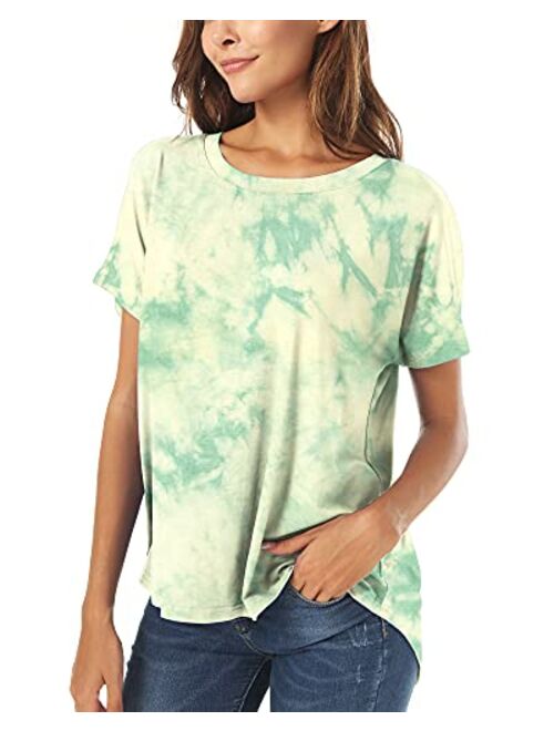 Herou Summer Short Sleeve High Low Loose T Shirt Basic Tees Casual Tops for Wome