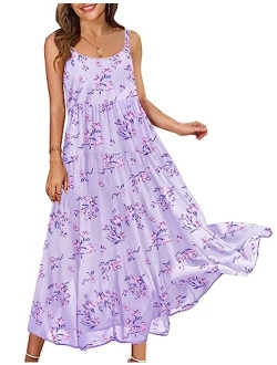 YESNO Loose Bohemian Floral Print Spaghetti Strap Long Maxi Summer Beach Swing Dress XS-5X E75