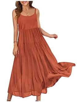 YESNO Loose Bohemian Floral Print Spaghetti Strap Long Maxi Summer Beach Swing Dress XS-5X E75