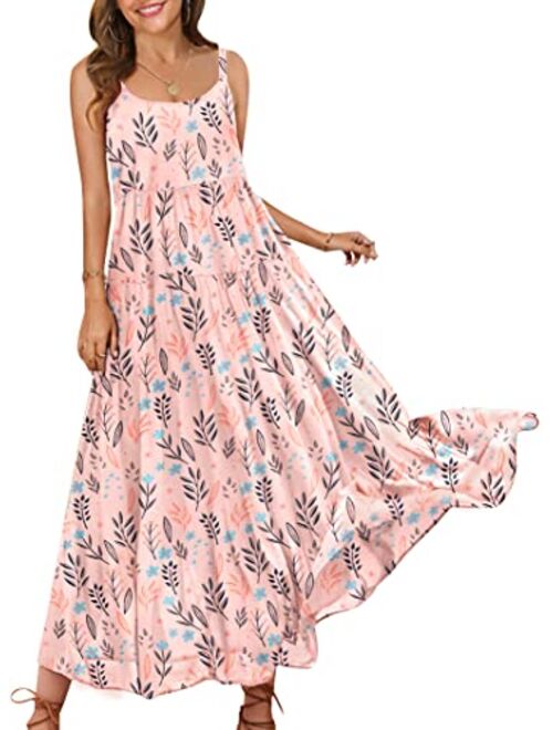 YESNO Loose Bohemian Floral Print Spaghetti Strap Long Maxi Summer Beach Swing Dress XS-5X E75