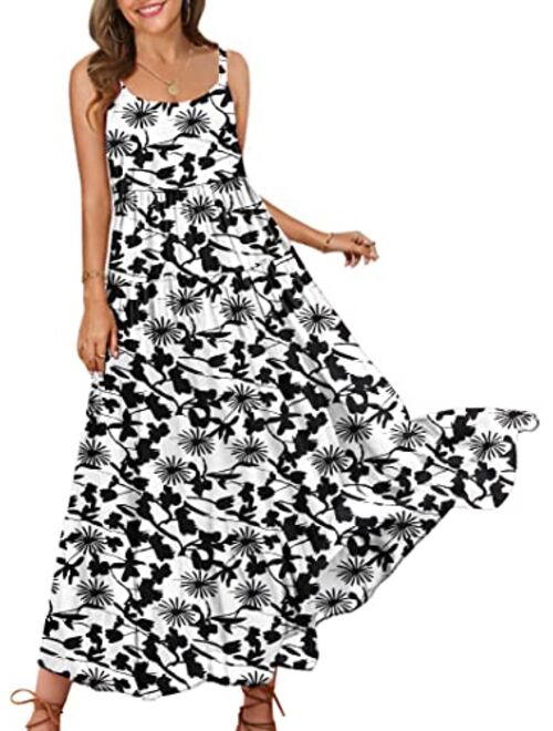 YESNO Loose Bohemian Floral Print Spaghetti Strap Long Maxi Summer Beach Swing Dress XS-5X E75