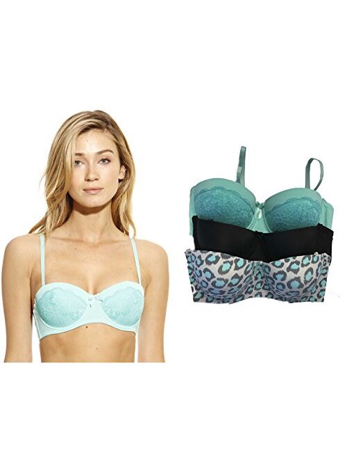 Just Intimates Push Up Balconette Bras for Women - Solid Print Lace (Pack of 3)