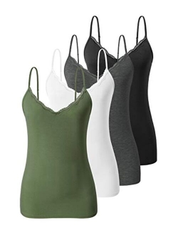 Vislivin Plain Camisole for Women Lace Tank Tops V Neck Adjustable Cami Sexy Undershirts 4 Pack