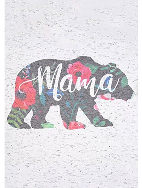 Women's Mama Bear Floral Printed Short Sleeve V-Neck Casual T-Shirt Blouse