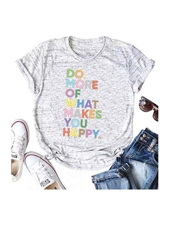 DORFALNE Women's Fun Happy Graphic Tees Summer Cute Round Neck Short Sleeve Letter Printed T-Shirts