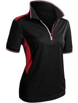 CLOVERY Women's Active Wear Short Sleeve Zipup Polo Shirt