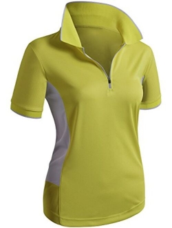 CLOVERY Women's Active Wear Short Sleeve Zipup Polo Shirt