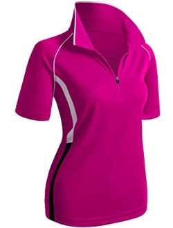 CLOVERY Women's Active Wear Short Sleeve Zipup Polo Shirt