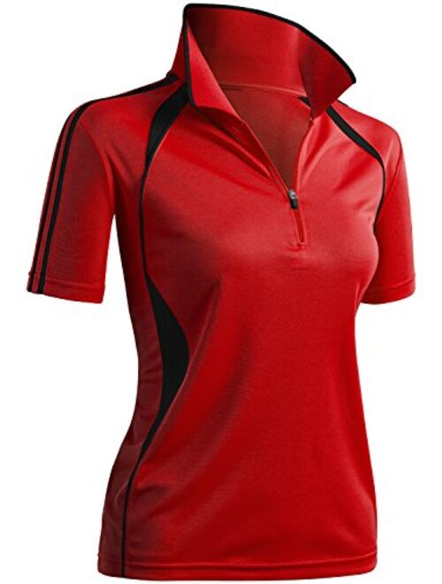 CLOVERY Women's Active Wear Short Sleeve Zipup Polo Shirt