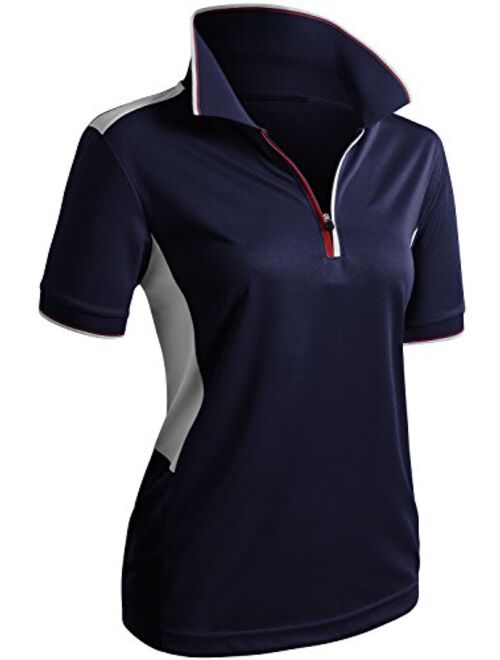 CLOVERY Women's Active Wear Short Sleeve Zipup Polo Shirt