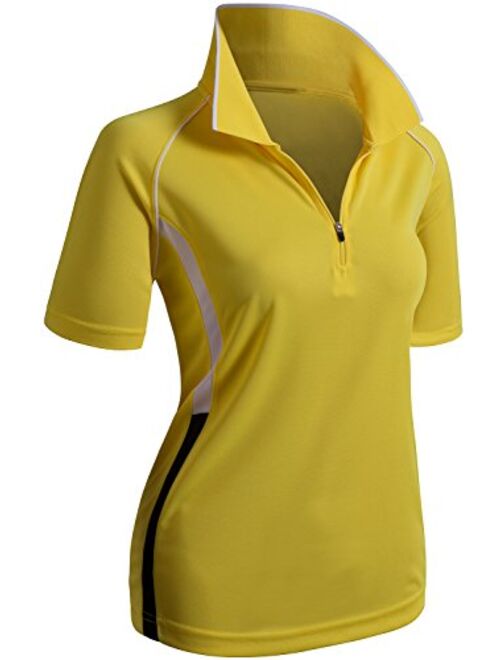 CLOVERY Women's Active Wear Short Sleeve Zipup Polo Shirt