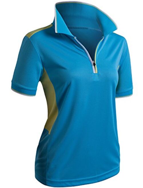 CLOVERY Women's Active Wear Short Sleeve Zipup Polo Shirt