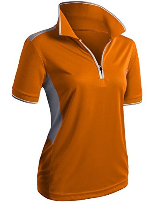 CLOVERY Women's Active Wear Short Sleeve Zipup Polo Shirt