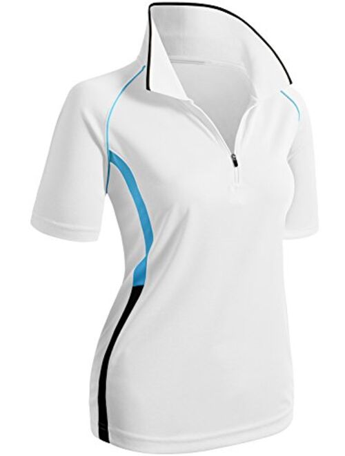 CLOVERY Women's Active Wear Short Sleeve Zipup Polo Shirt