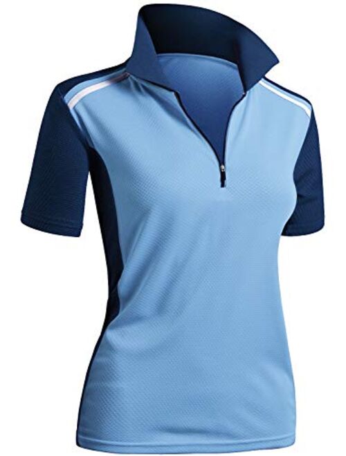 CLOVERY Women's Active Wear Short Sleeve Zipup Polo Shirt