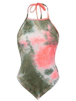 Design by Olivia Women's Sexy Paisley bandanaprint /Tie dye Halter Top Shirt- Made in USA