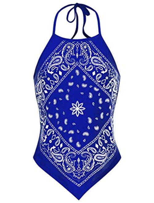 Design by Olivia Women's Sexy Paisley bandanaprint /Tie dye Halter Top Shirt- Made in USA