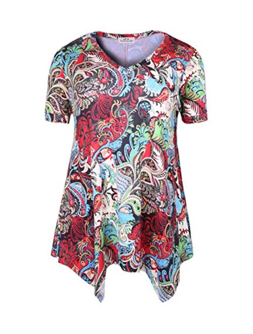 ZERDOCEAN Women Plus Size Printed Short Sleeves Tunic Tops Flowy T Shirt