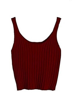 Women's Ribbed Knit Crop Tank Top Spaghetti Strap Camisole Vest Tops