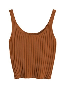 Women's Ribbed Knit Crop Tank Top Spaghetti Strap Camisole Vest Tops