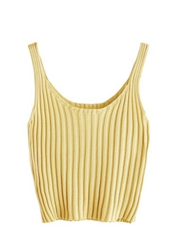 Women's Ribbed Knit Crop Tank Top Spaghetti Strap Camisole Vest Tops