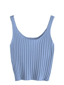 Women's Ribbed Knit Crop Tank Top Spaghetti Strap Camisole Vest Tops