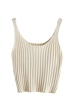 Women's Ribbed Knit Crop Tank Top Spaghetti Strap Camisole Vest Tops