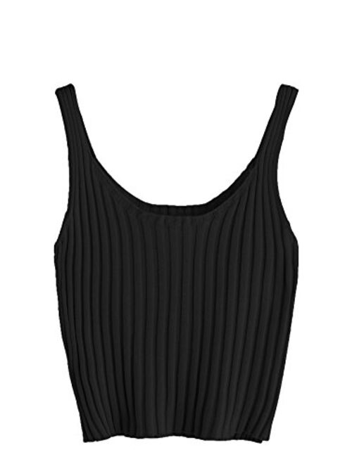 SweatyRocks Women's Ribbed Knit Crop Tank Top Spaghetti Strap Camisole Vest Tops