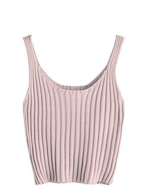 SweatyRocks Women's Ribbed Knit Crop Tank Top Spaghetti Strap Camisole Vest Tops