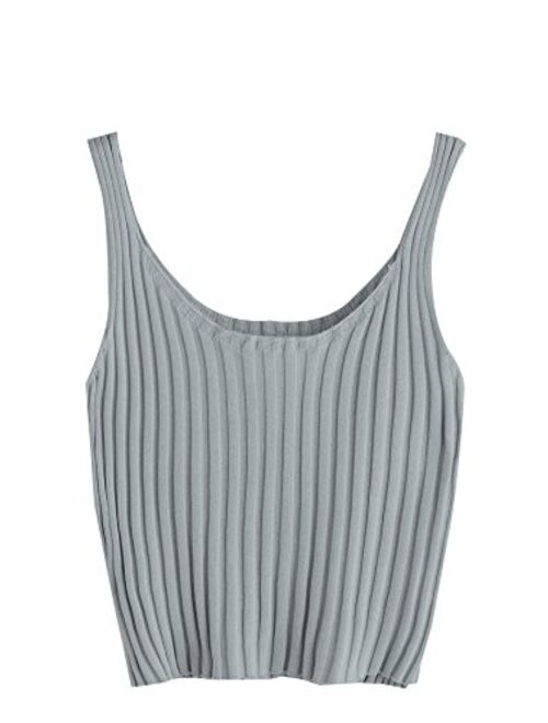 SweatyRocks Women's Ribbed Knit Crop Tank Top Spaghetti Strap Camisole Vest Tops