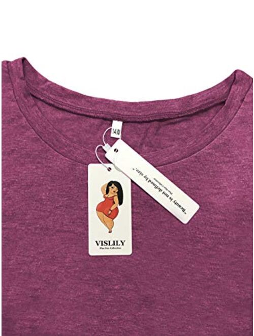 VISLILY Women's Plus Size Short Sleeve Buttons Blouse Loose T Shirt Tops with Pockets