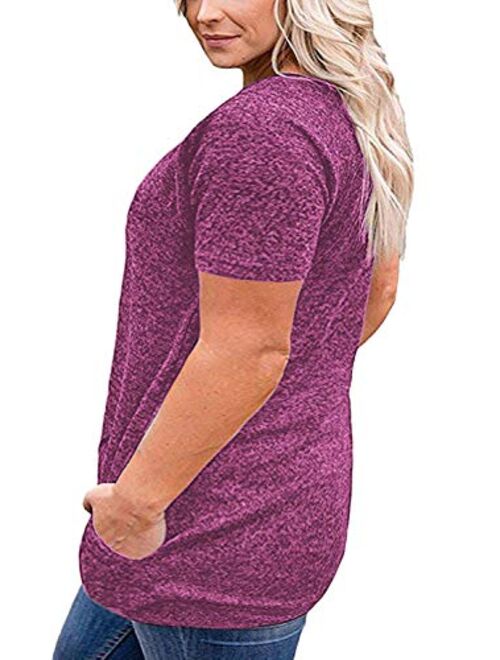 VISLILY Women's Plus Size Short Sleeve Buttons Blouse Loose T Shirt Tops with Pockets