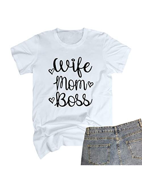 BLACKOO Women Wife Mom Boss Graphic Funny T Shirts Cute Tees