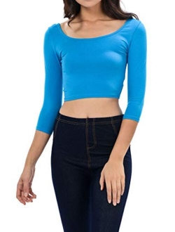 Womens Trendy Solid Color Basic Scooped Neck and Back Crop Top