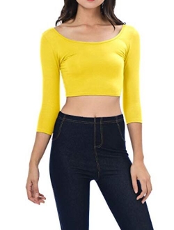 Womens Trendy Solid Color Basic Scooped Neck and Back Crop Top