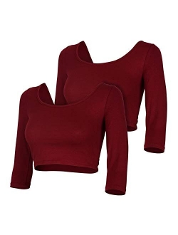 Womens Trendy Solid Color Basic Scooped Neck and Back Crop Top